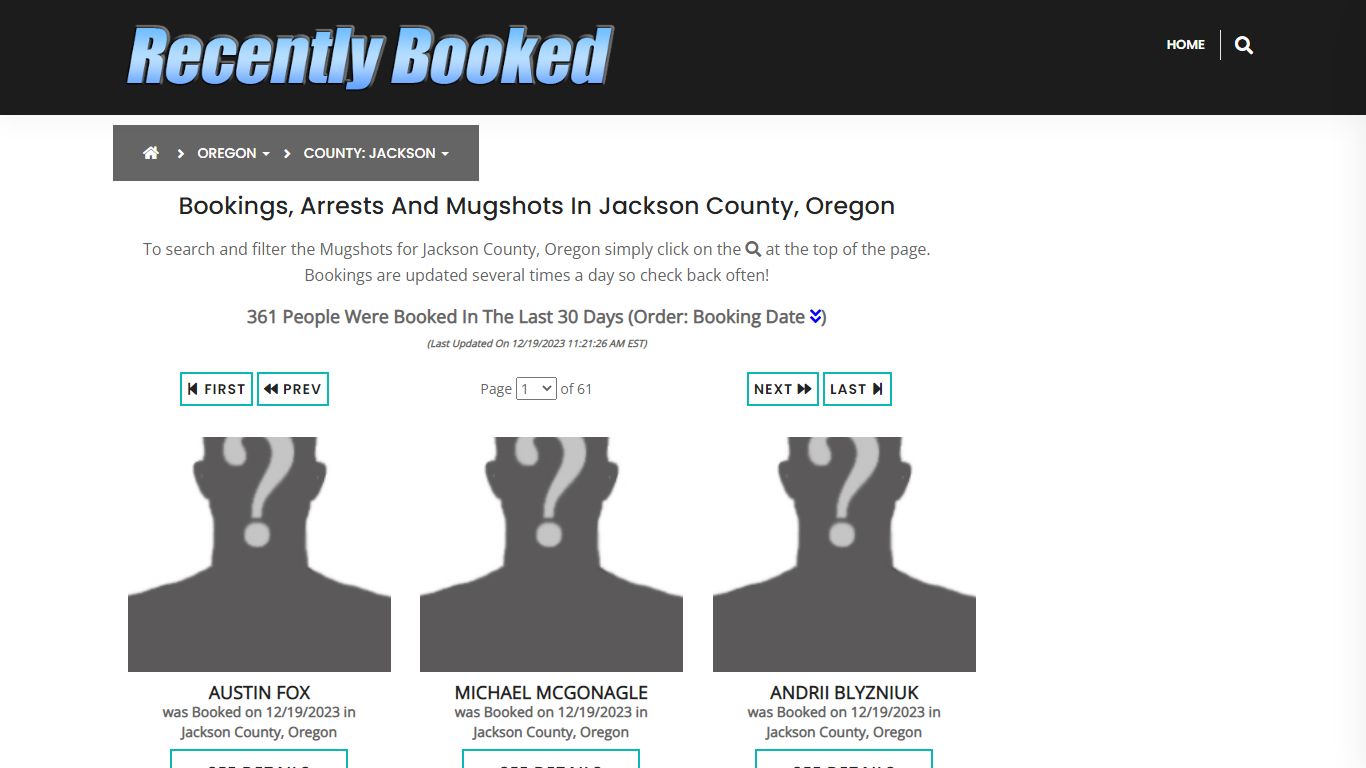 Recent bookings, Arrests, Mugshots in Jackson County, Oregon