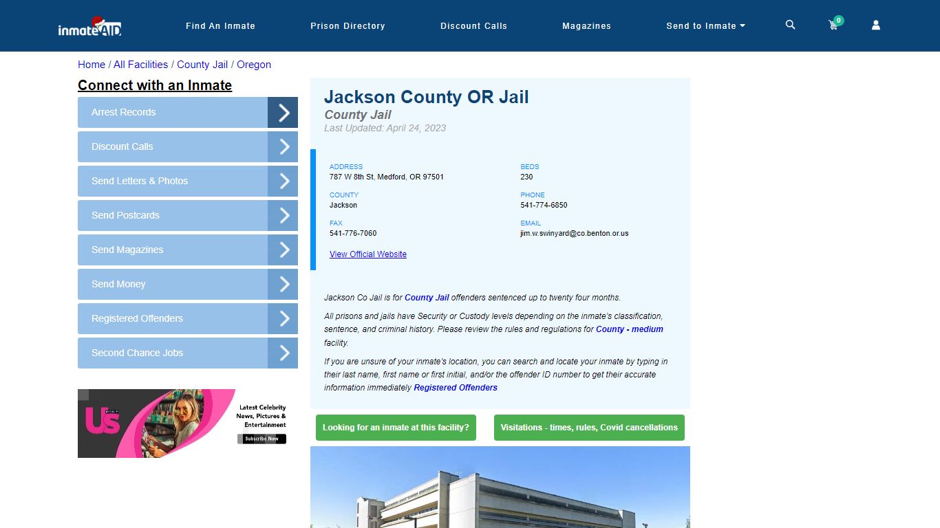 Jackson County OR Jail - Inmate Locator - Medford, OR